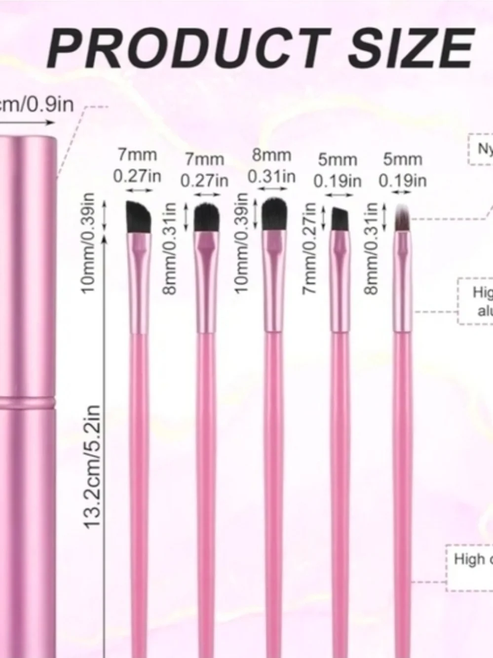 Metallic Pink 5-Piece Eye Makeup Brush Set with Travel Case BNIB